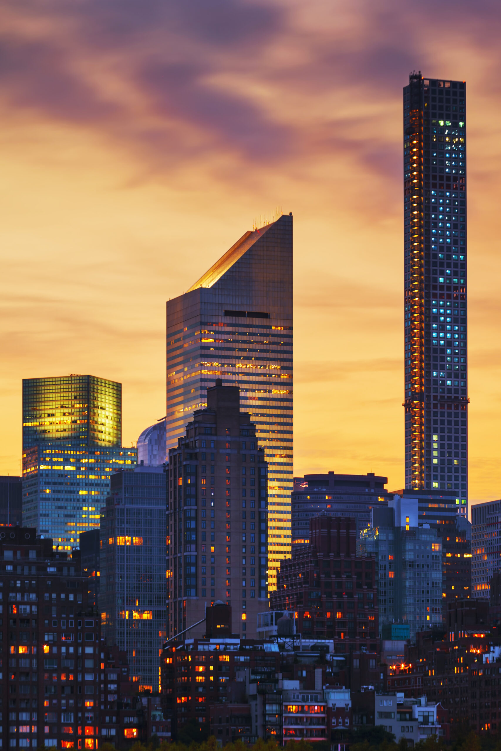 New York skyscraper at sunset